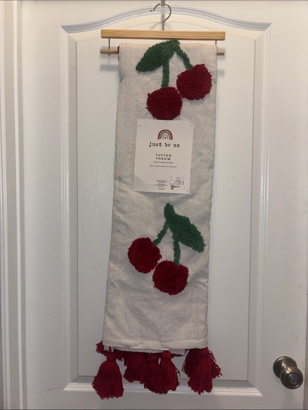 NWT Just Be Us Tufted Red Cherry Throw Blanket Tassel Fringe 50” x 60”